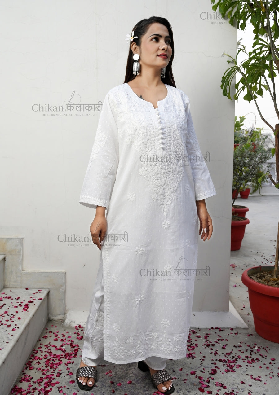 Bandhani Mulmul Cotton Chikankari Kurta Set - TheChikanLabel | Lucknow Chikankari  Kurtis & Suits